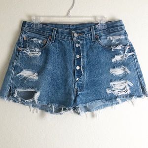 Levi's Distressed Blue Denim Button-Fly Jean Shorts